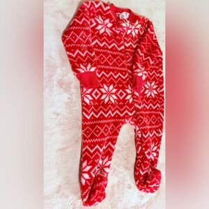 Hudson Baby Plush Fleece Snowflake Red And White Holiday Sleeper‎ 3-6 Months